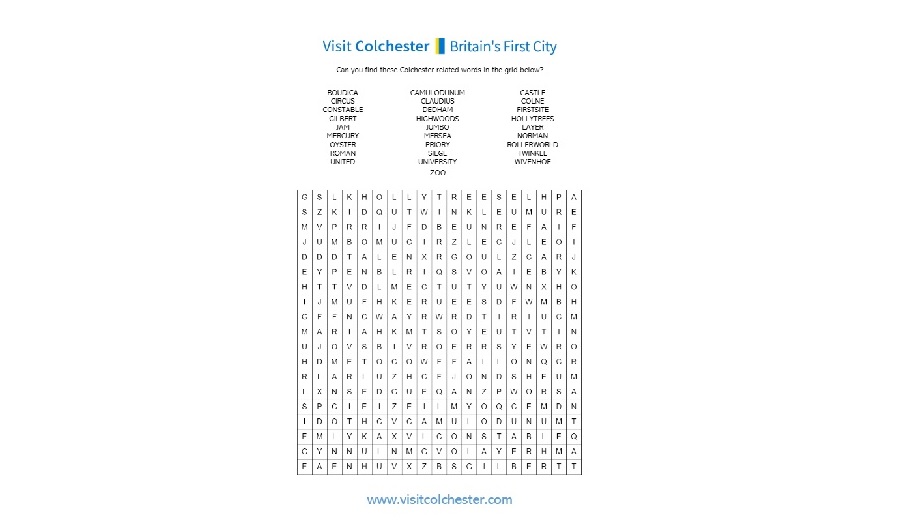 Visit Colchester Word Search